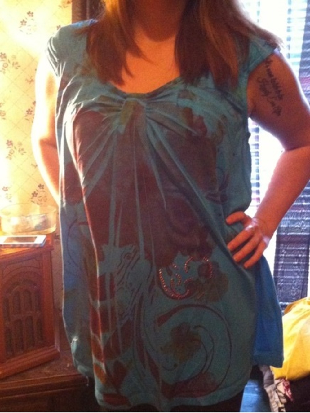 Blue Floral Graphic Tunic Top